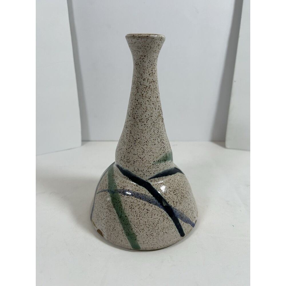 Vintage 90s Abstract Design Art Pottery Bud Vase Signed by Artist 8"